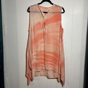 Johnny Was Sollee Top Peach Tie Dye Handkerchief Hem Tunic Sleeveless Bohemian